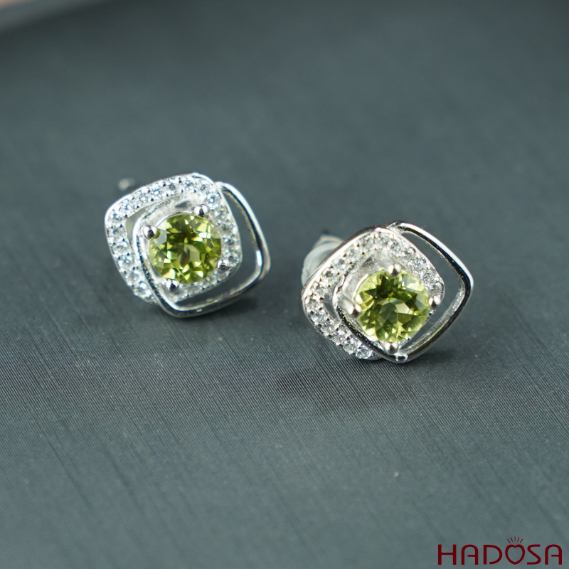 Bông tai Peridot 5mm bạc 925