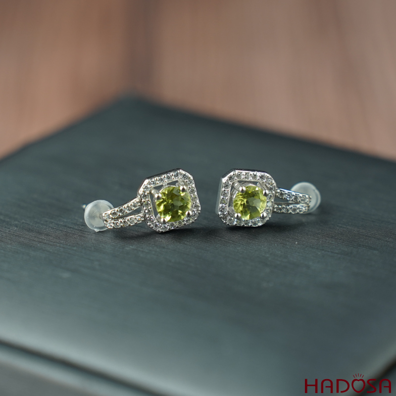 Bông tai Peridot 5mm bạc 925