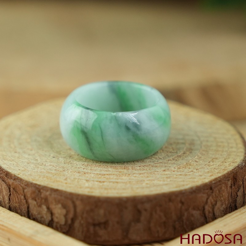 Nhẫn Cẩm Thạch xanh đậu lý bản tròn ni 14 | HADOSA