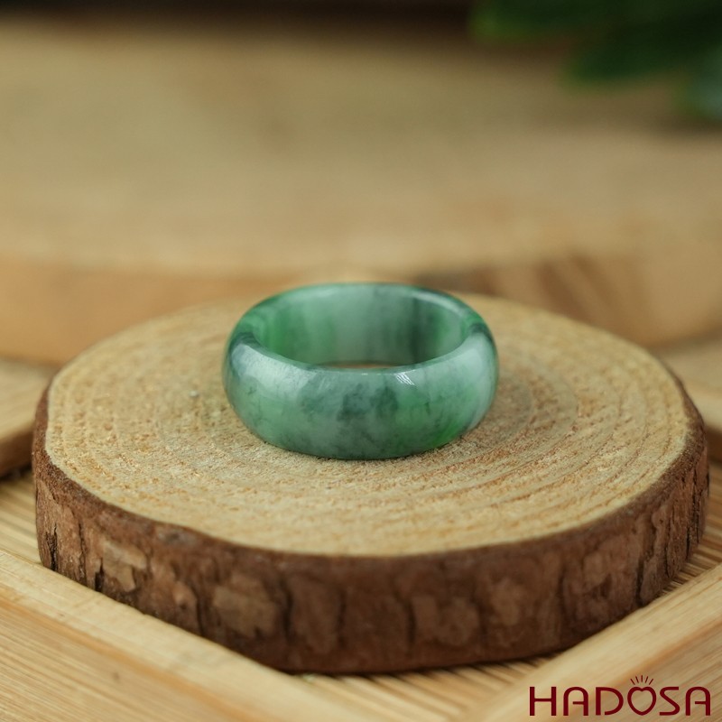 Nhẫn Cẩm Thạch xanh đậu lý bản tròn size 17 | HADOSA