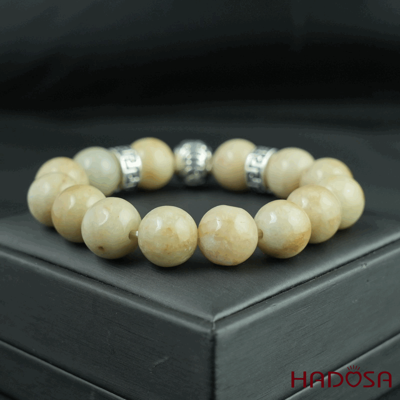 Vòng chuỗi Ngọc Cẩm Thạch Jade A huyết sứ 13mm mix charm bạc