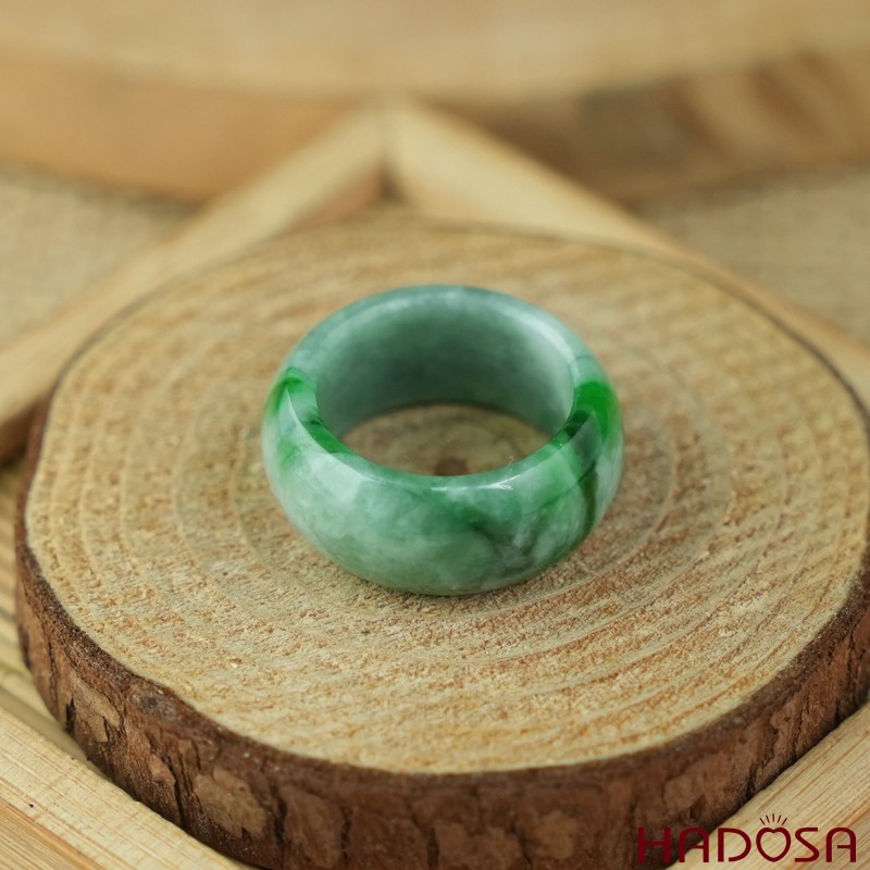 Nhẫn Cẩm Thạch xanh đậu lý bản tròn size 14 | HADOSA