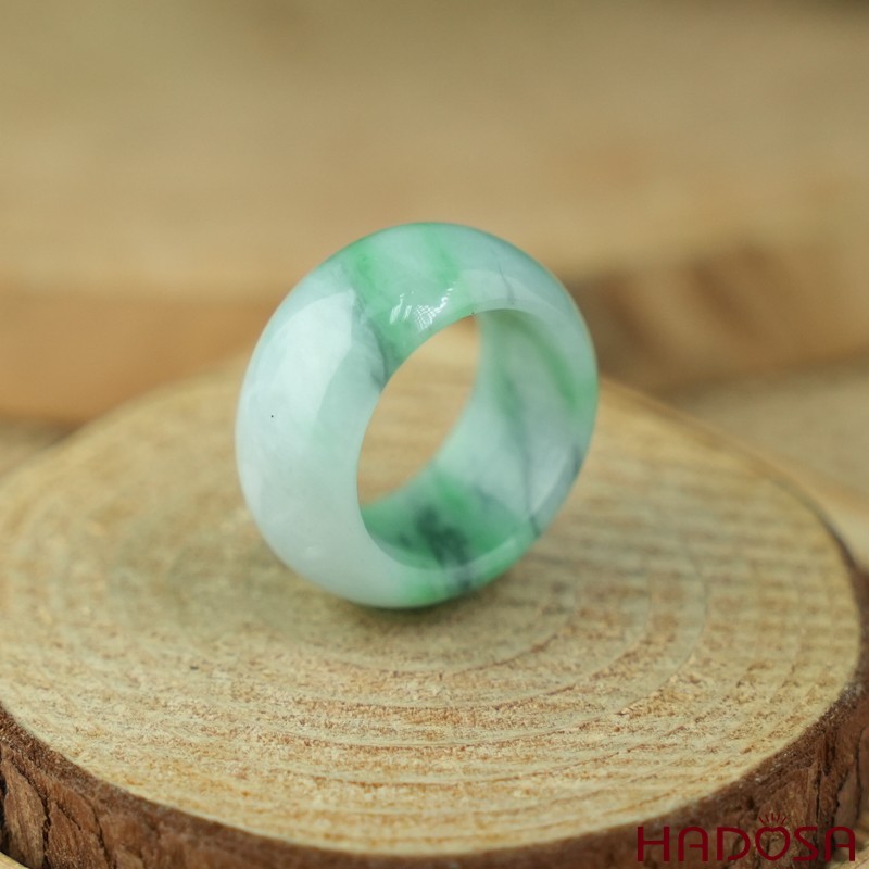 Nhẫn Cẩm Thạch xanh đậu lý bản tròn ni 14 | HADOSA