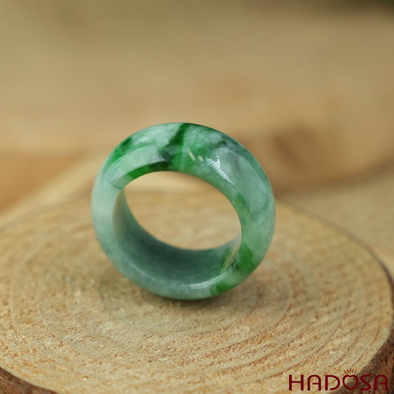 Nhẫn Cẩm Thạch xanh đậu lý bản tròn size 14 | HADOSA