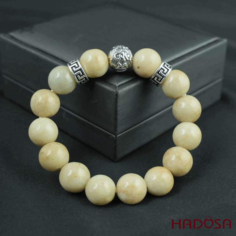 Vòng chuỗi Ngọc Cẩm Thạch Jade A huyết sứ 13mm mix charm bạc