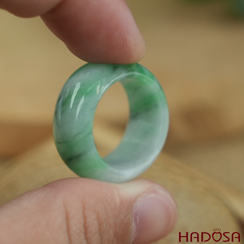 Nhẫn Cẩm Thạch xanh đậu lý bản tròn ni 14 | HADOSA
