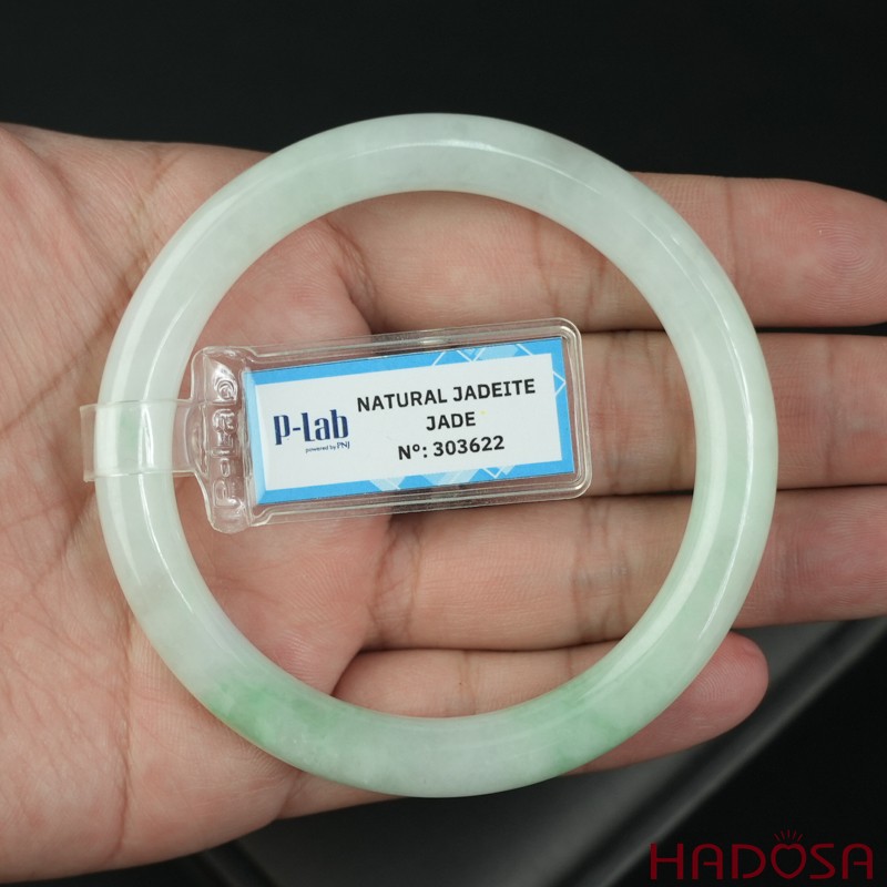 Vòng Ngọc Cẩm Thạch bản tròn xanh trong vân đậu ni 55