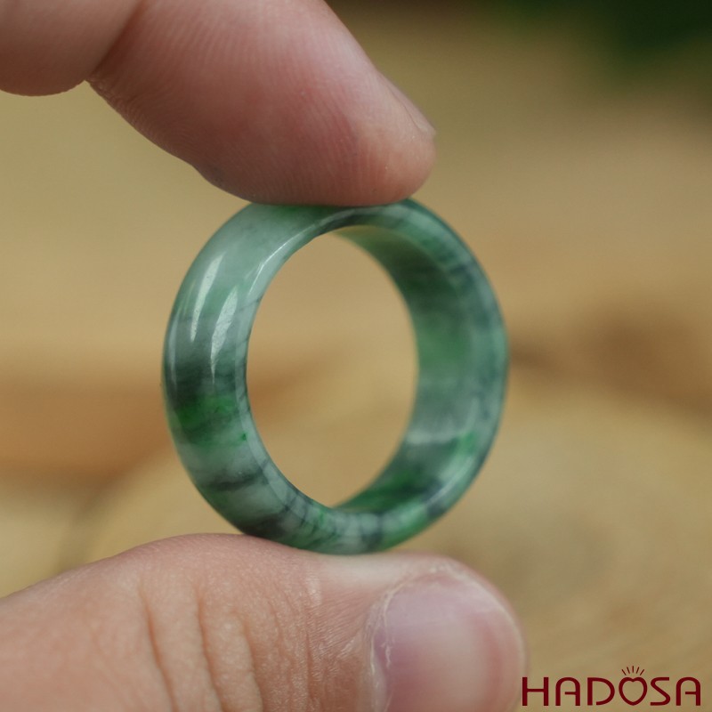 Nhẫn Cẩm Thạch xanh đậu lý bản tròn size 17 | HADOSA
