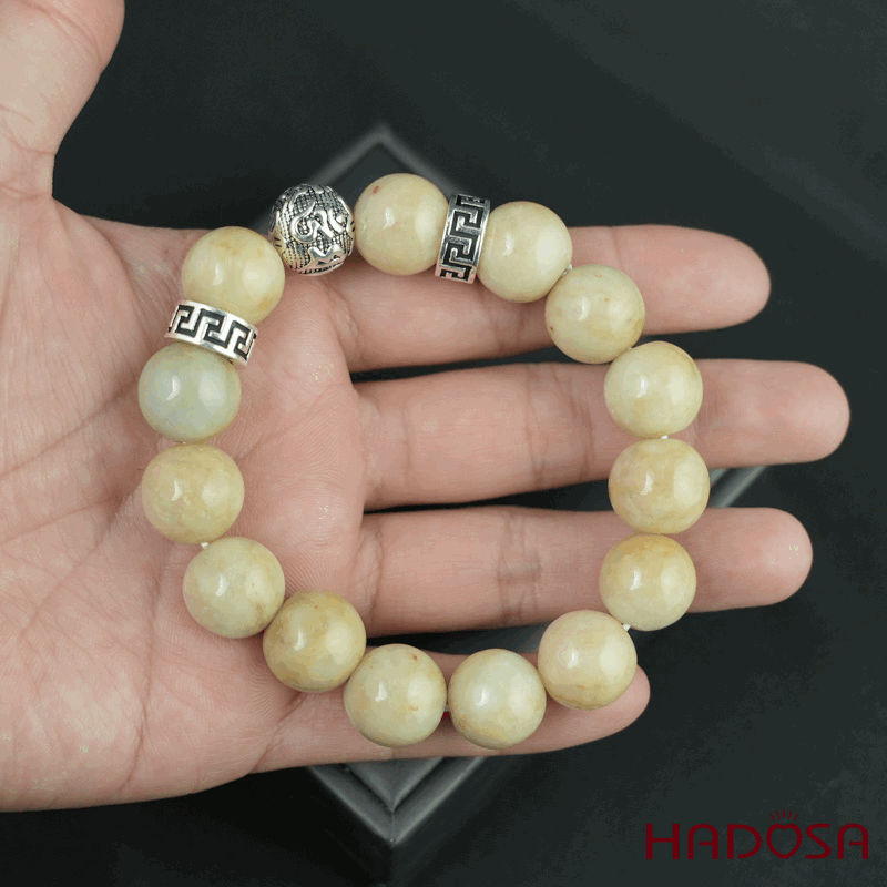 Vòng chuỗi Ngọc Cẩm Thạch Jade A huyết sứ 13mm mix charm bạc