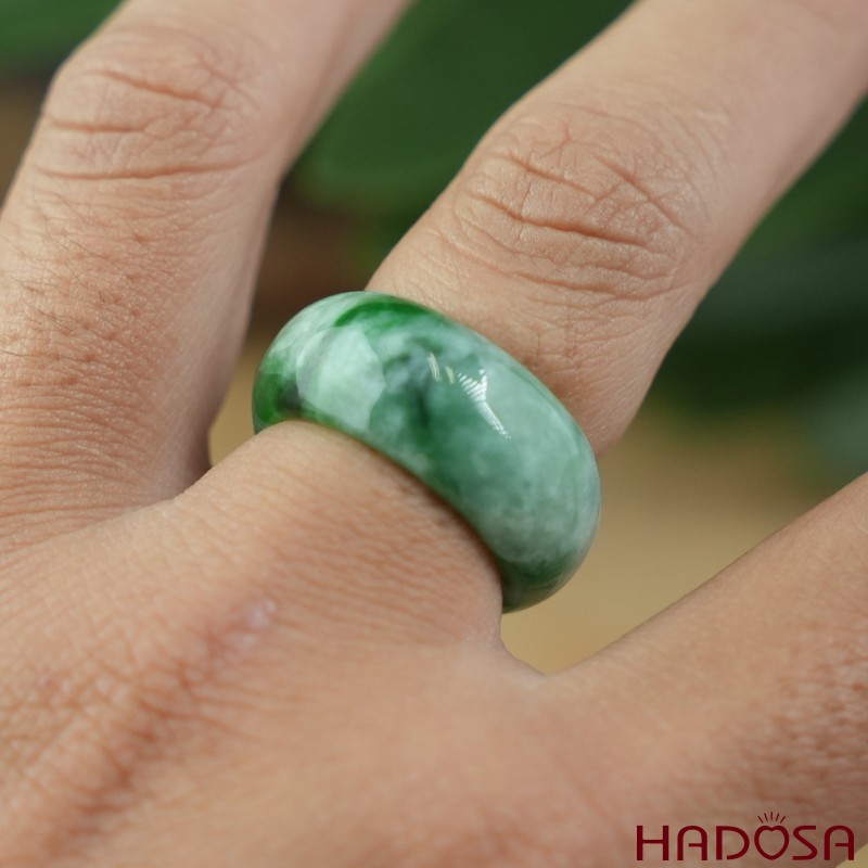 Nhẫn Cẩm Thạch xanh đậu lý bản tròn size 14 | HADOSA