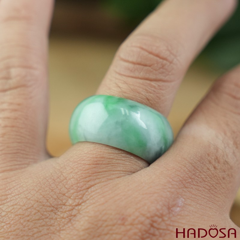 Nhẫn Cẩm Thạch xanh đậu lý bản tròn ni 14 | HADOSA