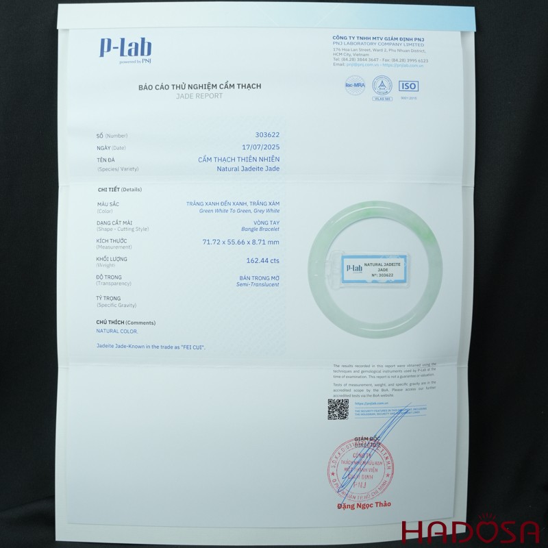 Vòng Ngọc Cẩm Thạch bản tròn xanh trong vân đậu ni 55
