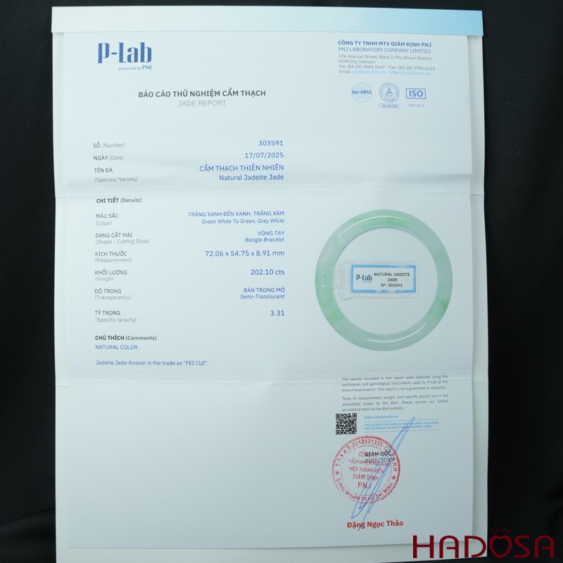 Vòng Ngọc Cẩm Thạch bản tròn xanh trong vân đậu ni 54