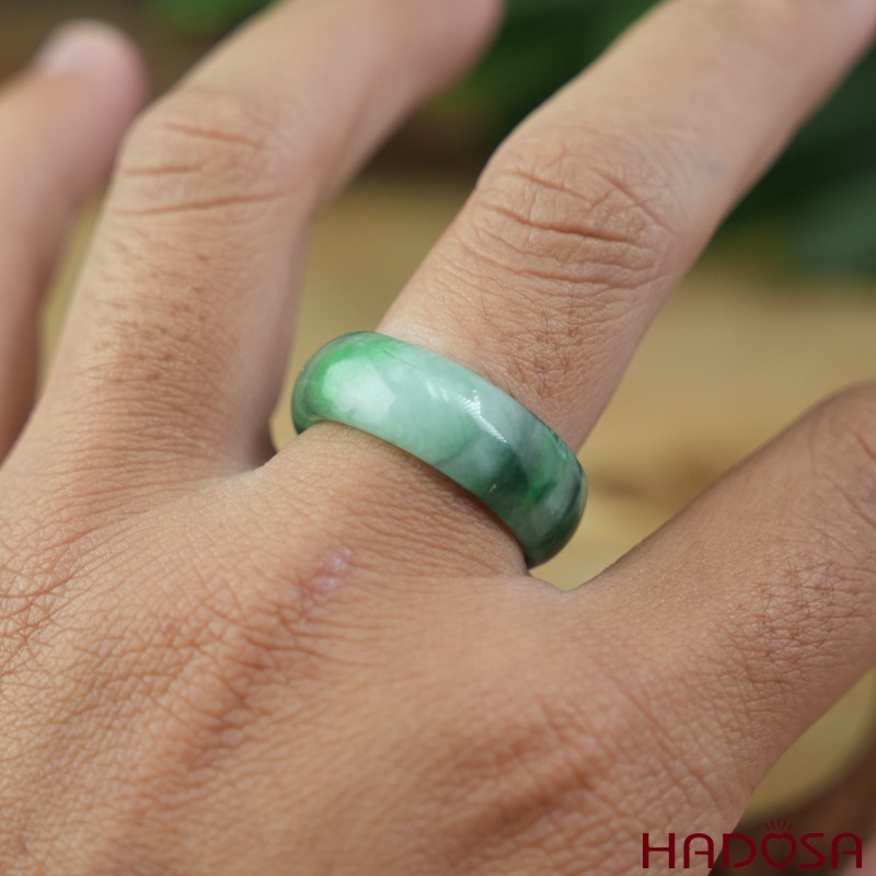 Nhẫn Cẩm Thạch xanh đậu lý bản tròn size 17 | HADOSA