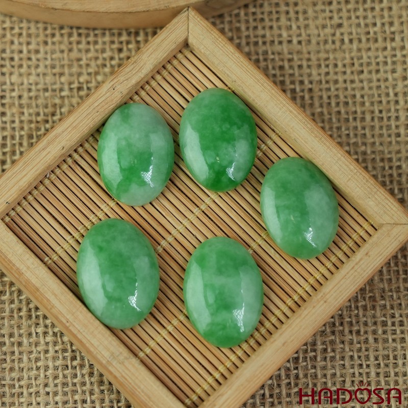 Mặt Cẩm Thạch Oval Xanh Đậu Vân Lý 18x25mm