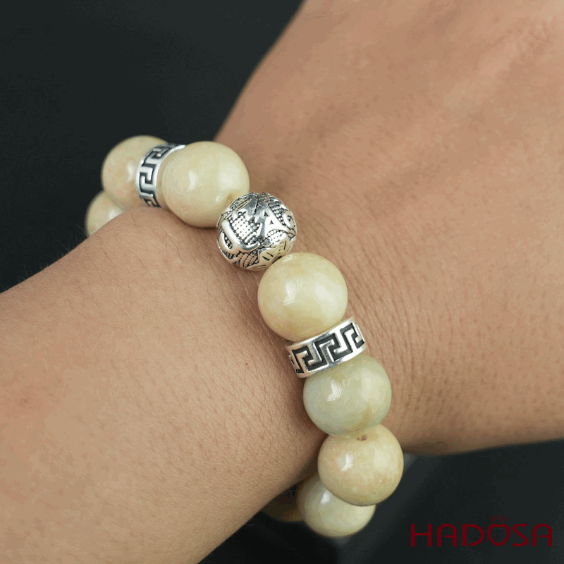 Vòng chuỗi Ngọc Cẩm Thạch Jade A huyết sứ 13mm mix charm bạc