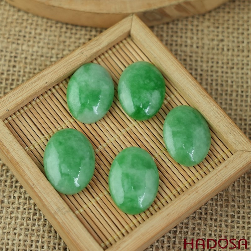 Mặt Cẩm Thạch Oval Xanh Đậu Vân Lý 18x25mm
