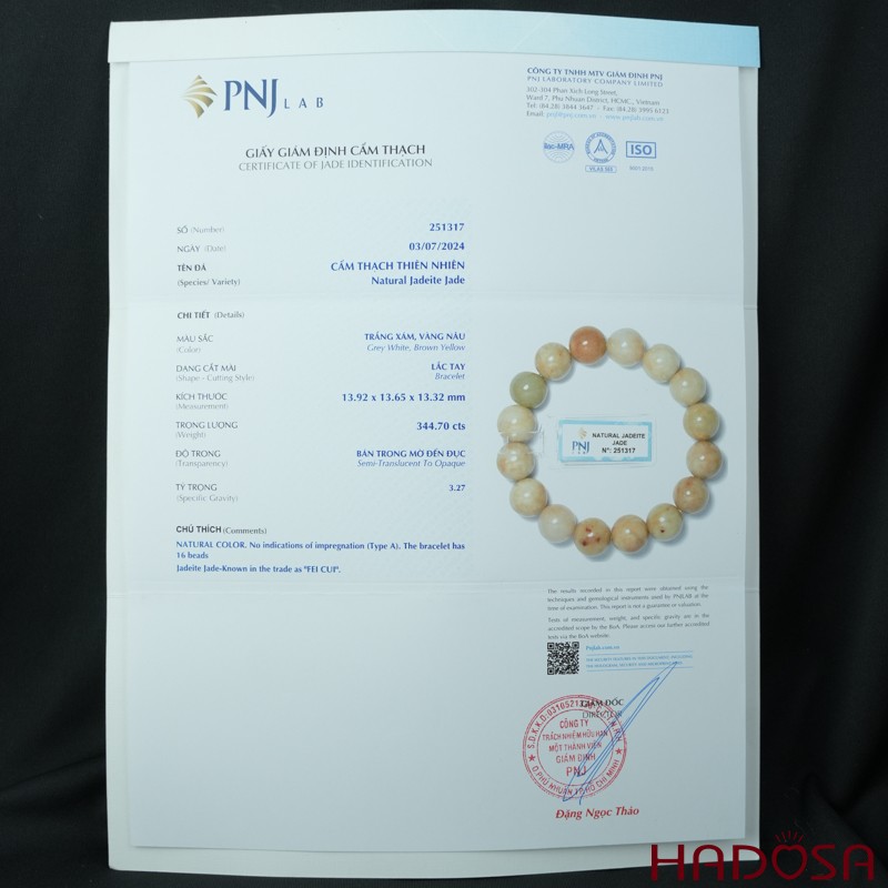 Vòng chuỗi Ngọc Cẩm Thạch Jade A huyết sứ 13mm