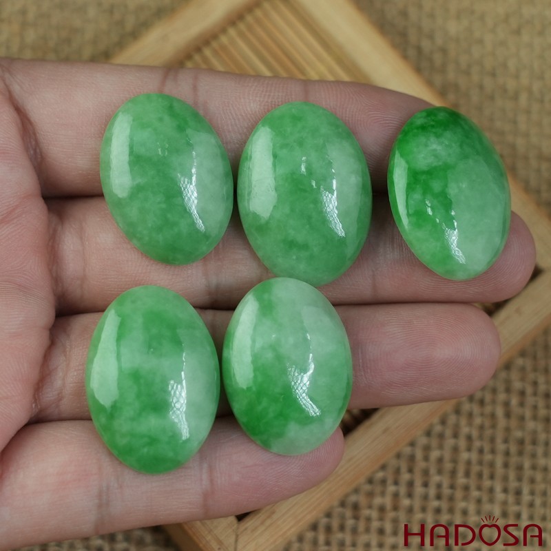 Mặt Cẩm Thạch Oval Xanh Đậu Vân Lý 18x25mm