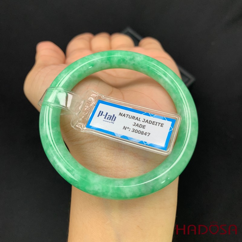 Vòng Ngọc Cẩm Thạch bản tròn xanh lý vân bông ni 51