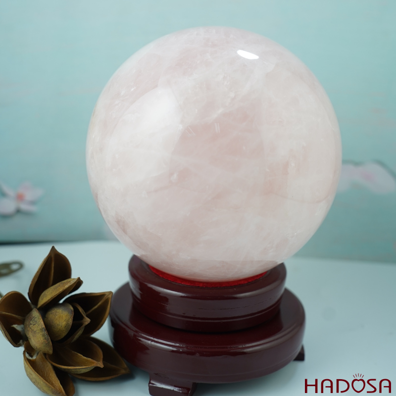 Quả cầu phong thủy thạch anh hồng 14cm
