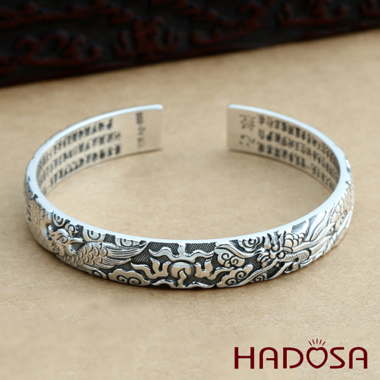 Vòng kiềng bạc Thái handmade chạm Rồng - Phụng