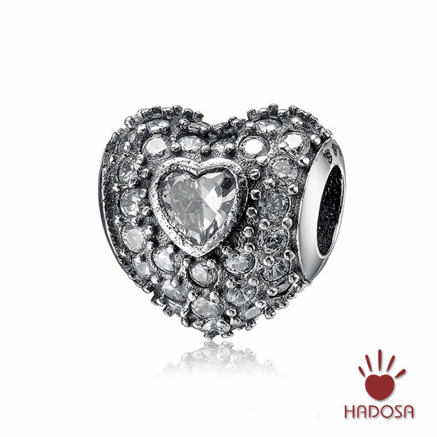 Charm trái tim đính đá bạc 925 cao cấp Hadosa