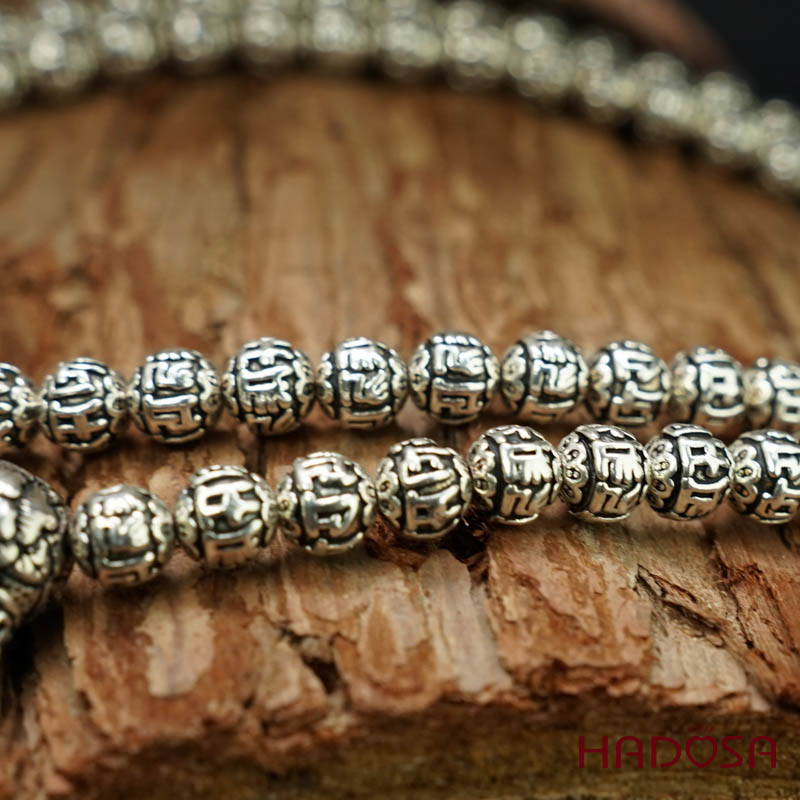 Chuỗi 108 hạt bạc Thái Chú Om Mani Padme Hum 6mm