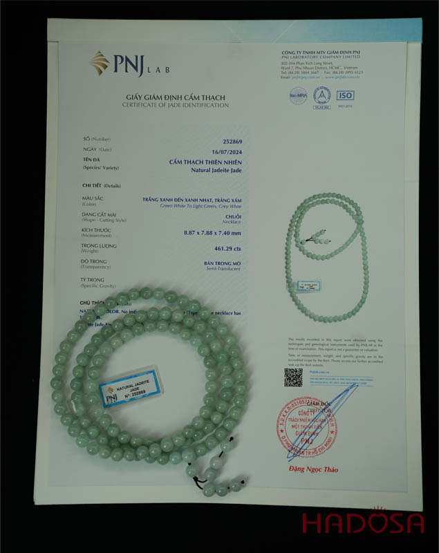 Chuỗi 108 hạt Ngọc Cẩm Thạch Jade A đậu chủng 7mm