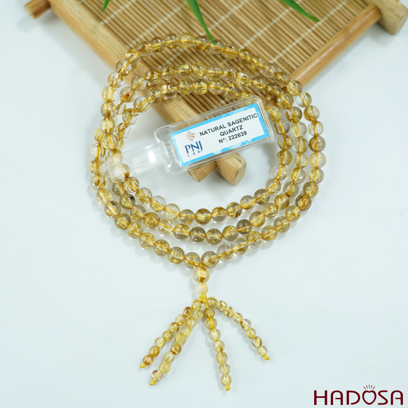 Vòng 108 hạt Thạch Anh tóc vàng 5mm 5A