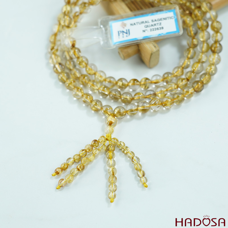 Vòng 108 hạt Thạch Anh tóc vàng 5mm 5A