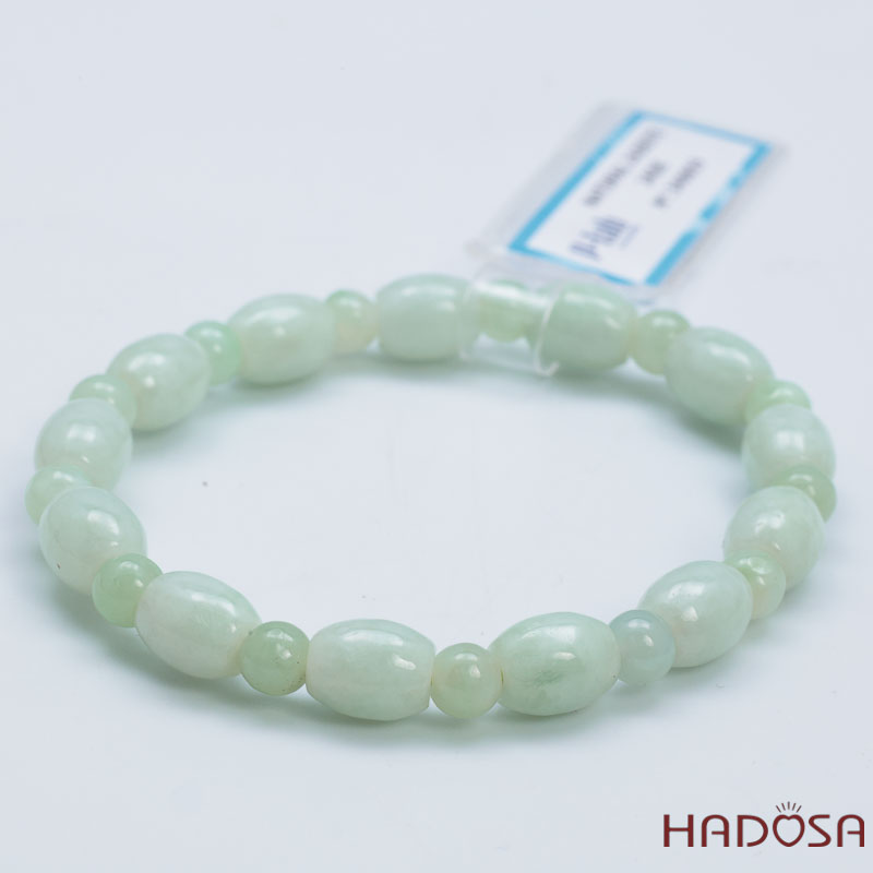 Vòng Cẩm Thạch Nếp Xanh Hạt Tròn Lu Thống 7x9mm