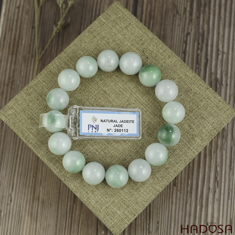 Vòng chuỗi Ngọc Cẩm Thạch trắng vân lý 13mm