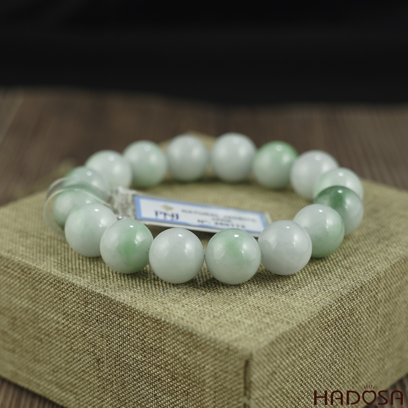 Vòng chuỗi Ngọc Cẩm Thạch trắng vân lý 13mm