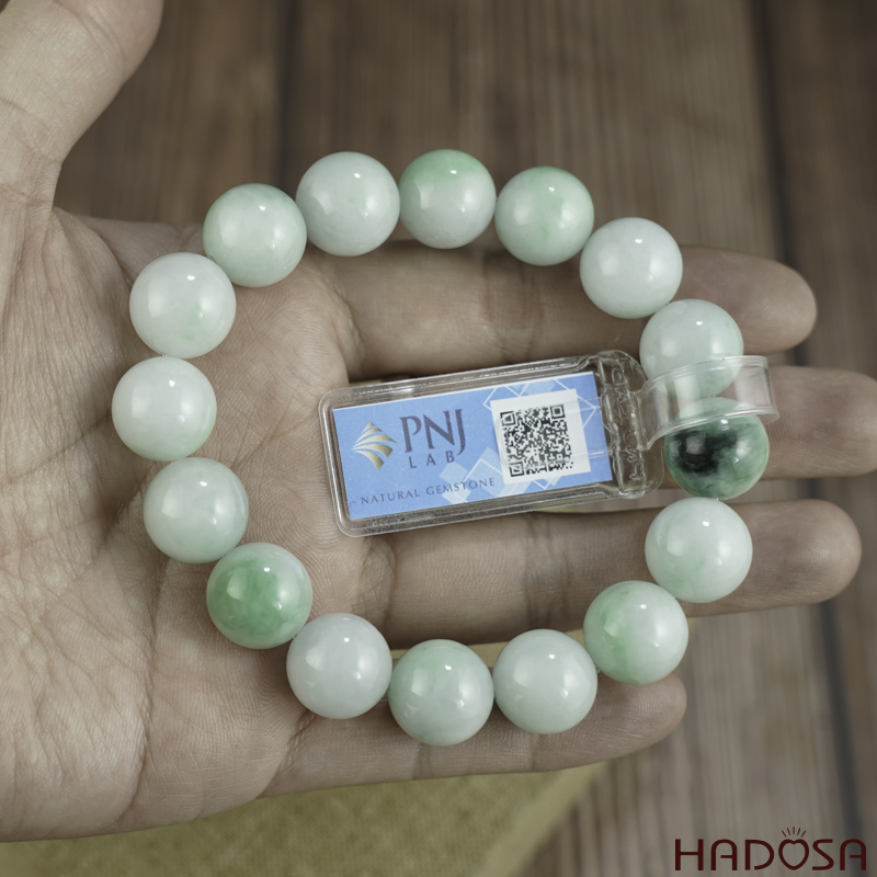 Vòng chuỗi Ngọc Cẩm Thạch trắng vân lý 13mm