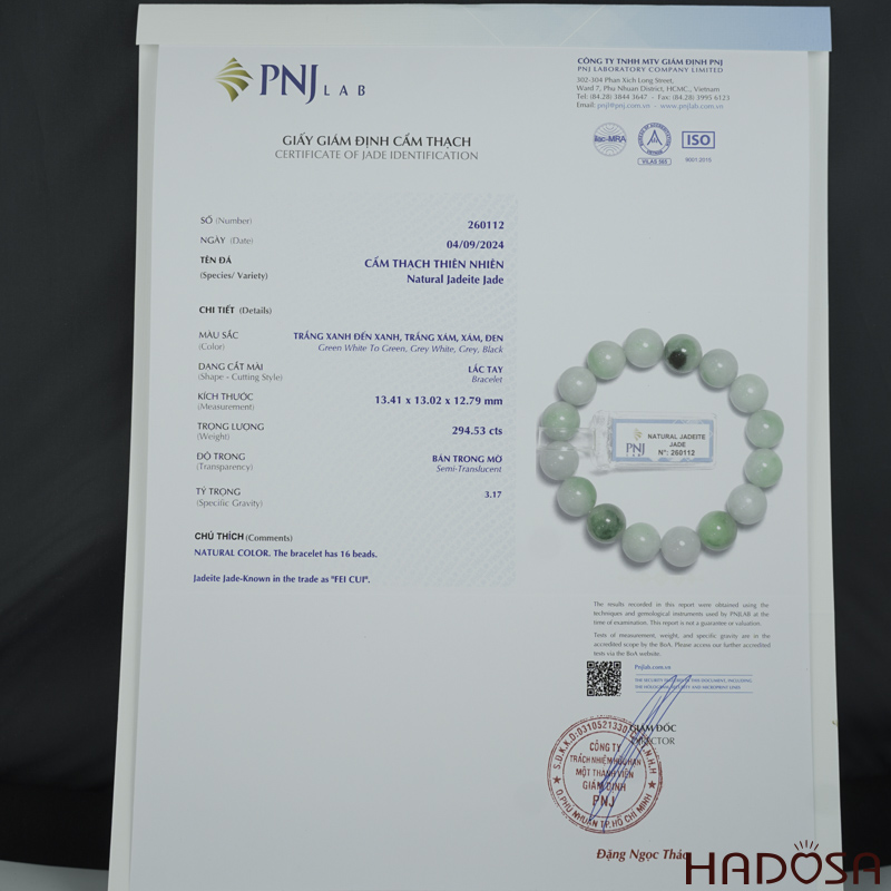 Vòng chuỗi Ngọc Cẩm Thạch trắng vân lý 13mm