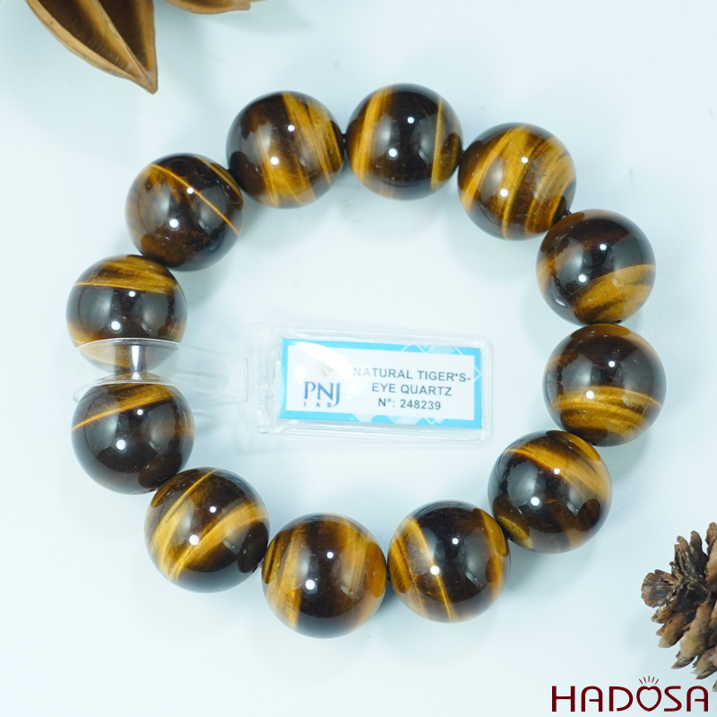 Vòng đá Thạch Anh Mắt Hổ vàng nâu 20mm chuẩn 6A