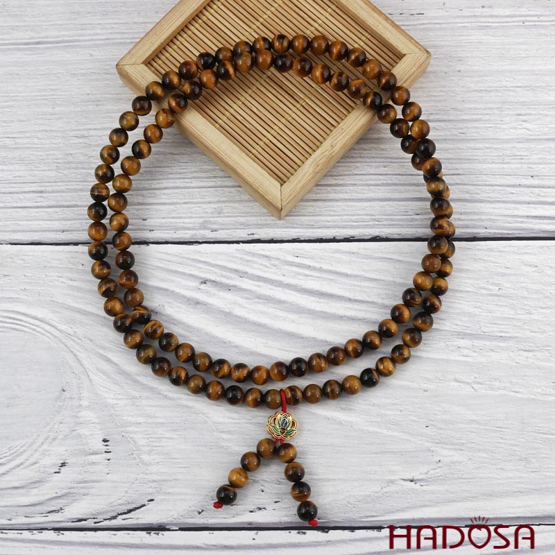 Tràng 108 hạt đá Thạch anh Mắt Hổ vàng nâu 6mm