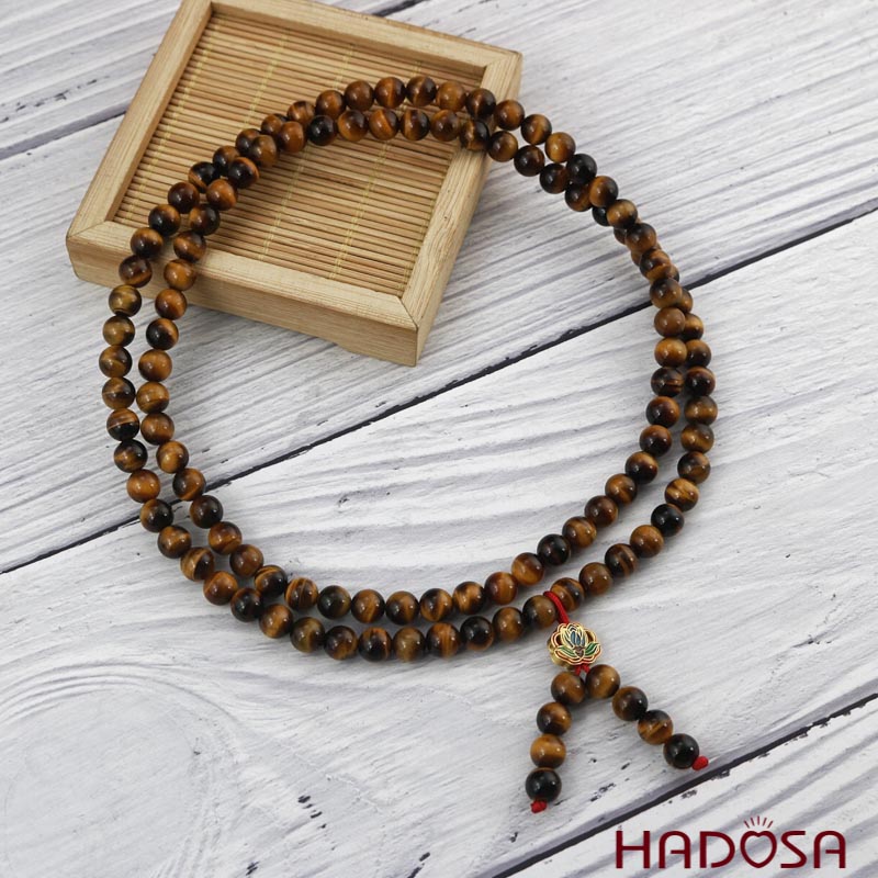 Tràng 108 hạt đá Thạch anh Mắt Hổ vàng nâu 6mm