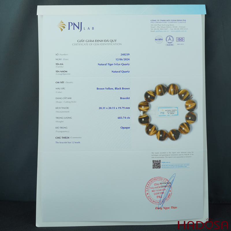 Vòng đá Thạch Anh Mắt Hổ vàng nâu 20mm chuẩn 6A