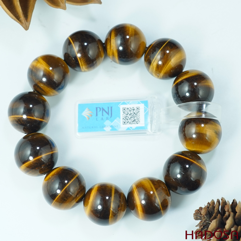 Vòng đá Thạch Anh Mắt Hổ vàng nâu 20mm chuẩn 6A