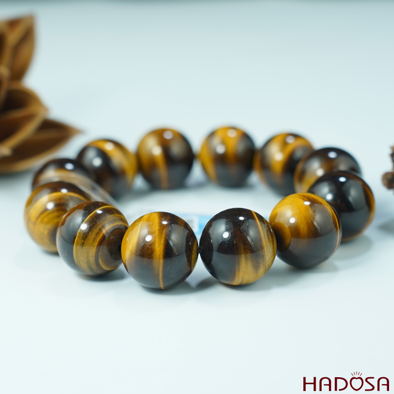 Vòng đá Thạch Anh Mắt Hổ vàng nâu 20mm chuẩn 6A