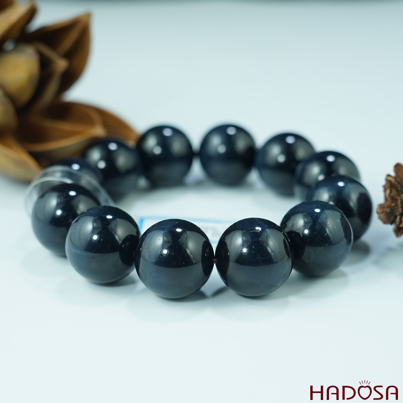 Vòng đá Thạch Anh mắt hổ xanh đen 20mm chuẩn 6A