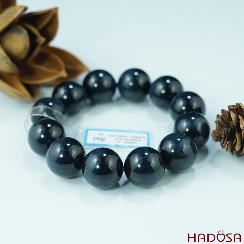 Vòng đá Thạch Anh mắt hổ xanh đen 20mm chuẩn 6A