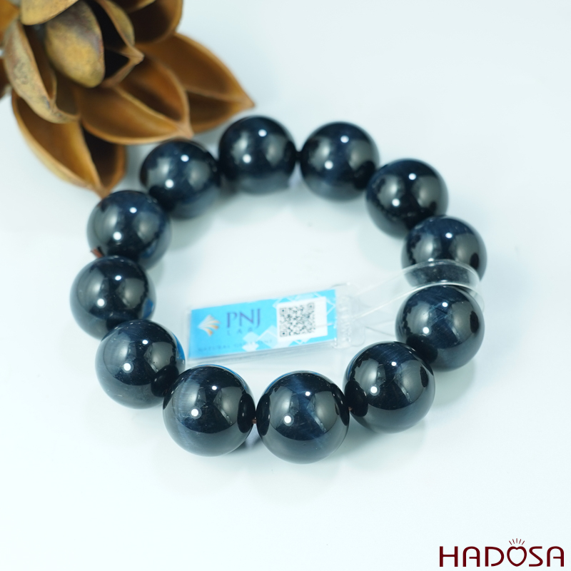 Vòng đá Thạch Anh mắt hổ xanh đen 20mm chuẩn 6A