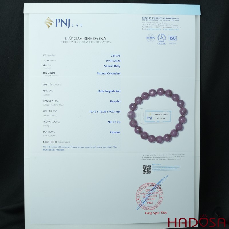 Vòng đá Ruby Nam Phi hồng đậm 10mm chuẩn 5A