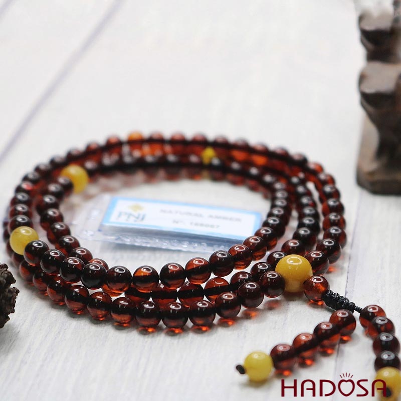 Chuỗi hổ phách 108 hạt baltic huyết đỏ 6mm cao cấp