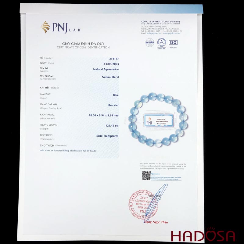 Vòng đá Aquamarine 10mm chuẩn 7A