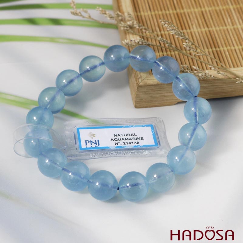 Vòng đá Aquamarine 12mm chuẩn 7A