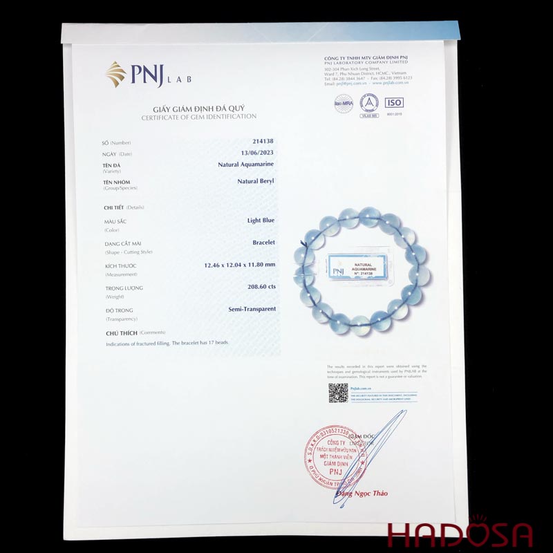 Vòng đá Aquamarine 12mm chuẩn 7A